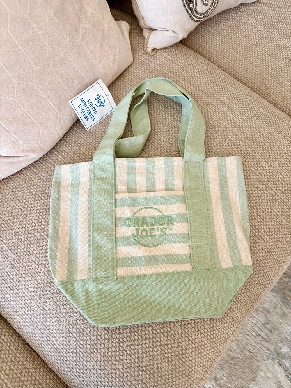2 Ct Trader Joe’s Mini Tote Bag Stripe Green 2026 Drop Mini Canvas Tote Bag NEW